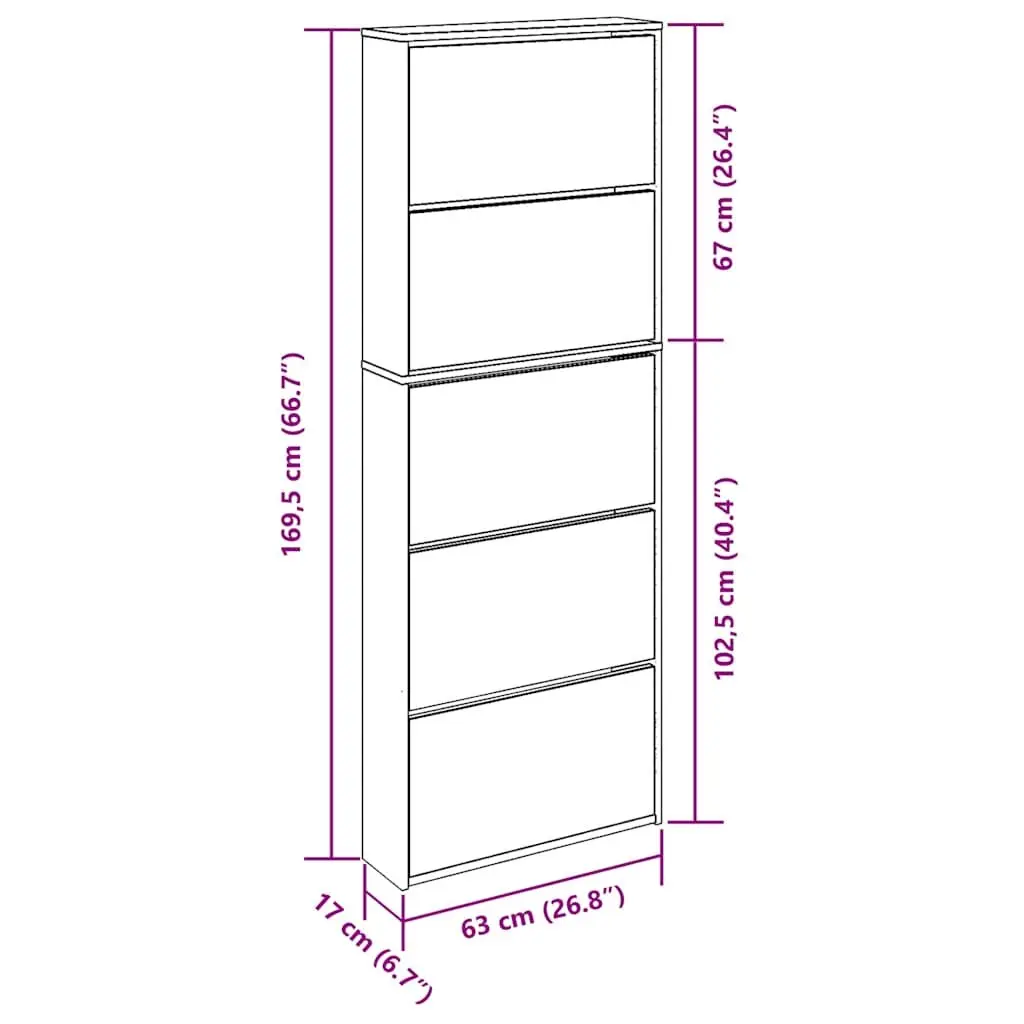 5-Layer Mirror Shoe Cabinet Wall-Mounted White Hallway Storage Organiser