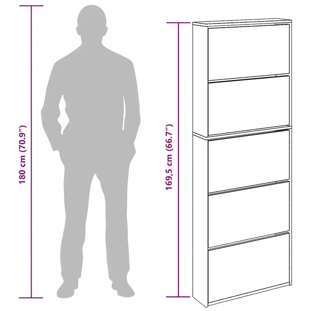 5-Layer Mirror Shoe Cabinet Wall-Mounted White Hallway Storage Organiser