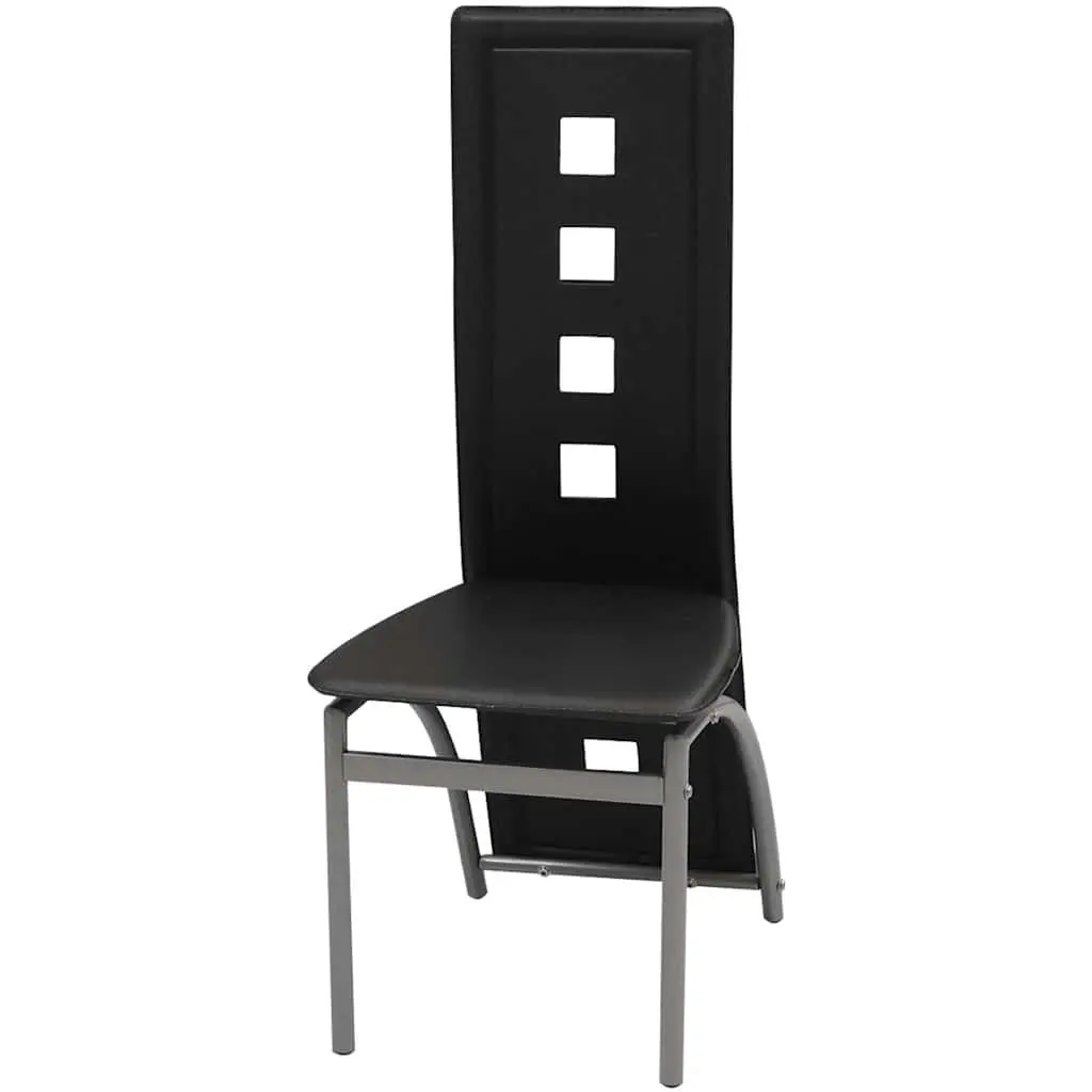 Dining Chairs Kitchen Room Set of 6 Black Faux Leather High Backrest