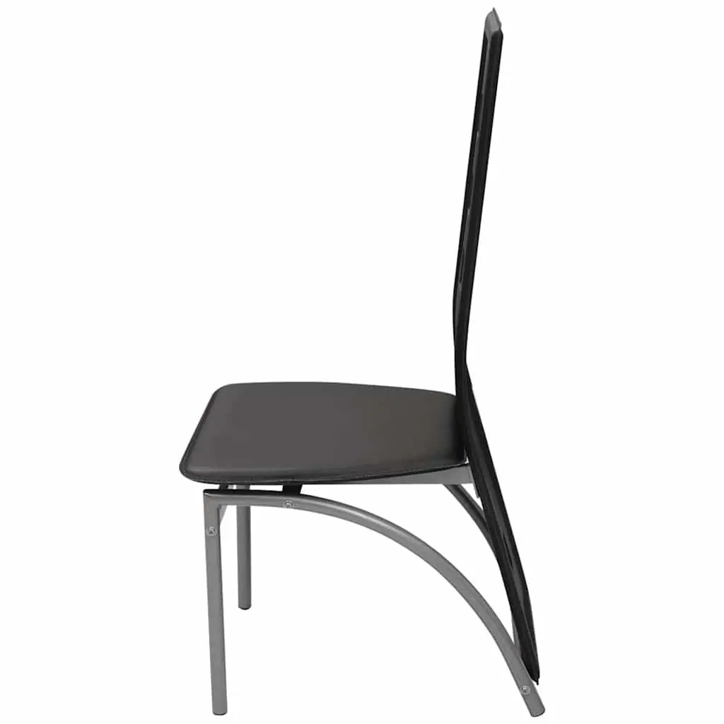 Dining Chairs Kitchen Room Set of 6 Black Faux Leather High Backrest
