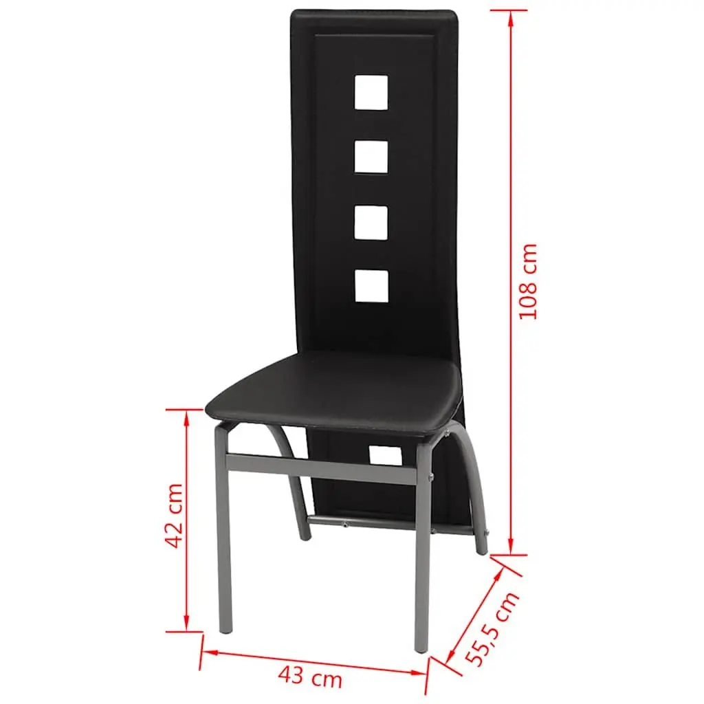 Dining Chairs Kitchen Room Set of 6 Black Faux Leather High Backrest