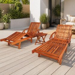 Acacia Wood Sun Lounger Set: 2 Loungers & 1 Table