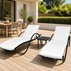 Black Outdoor Sun Loungers Set - 2 Chairs & Tea Table