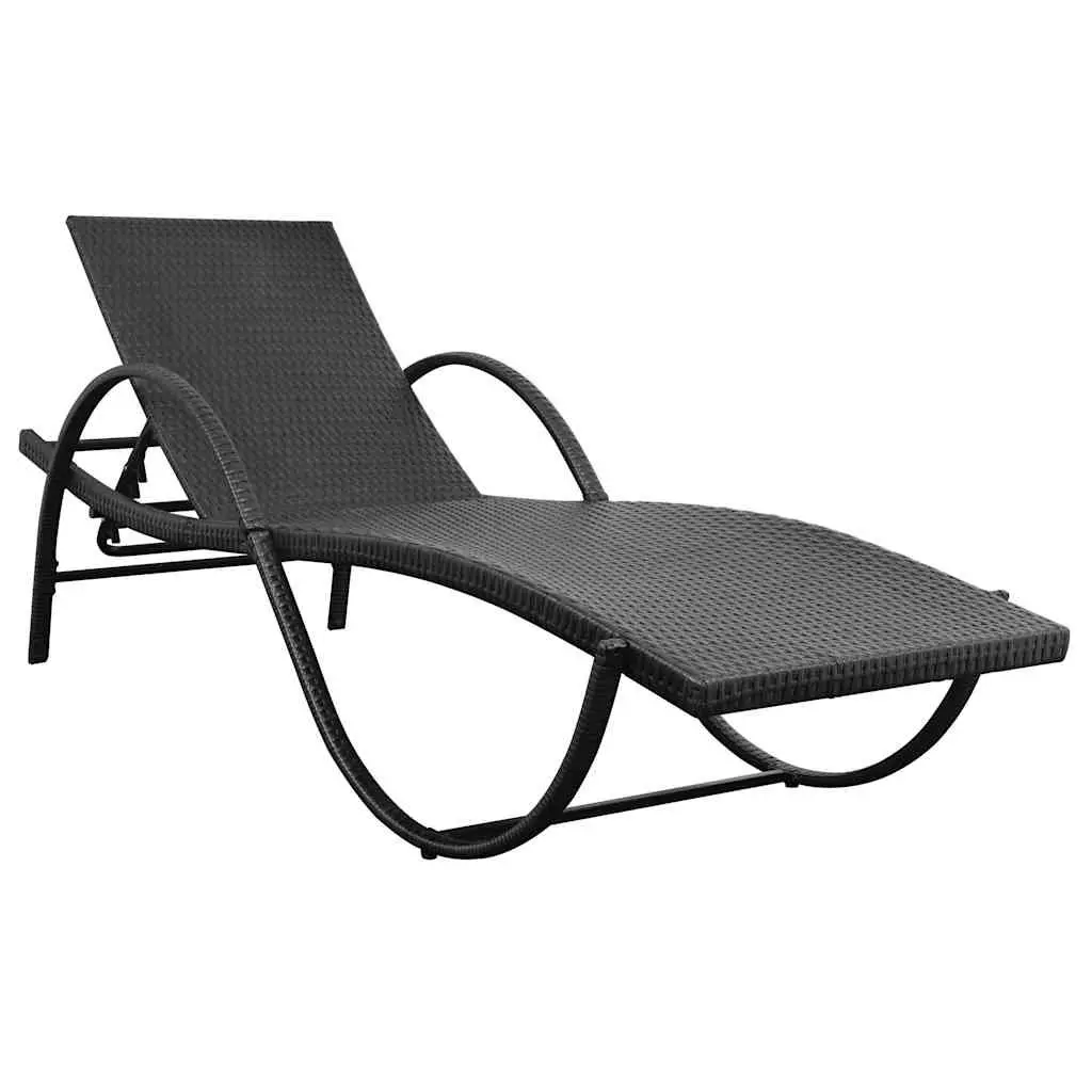 Sun Loungers 2pcs with Side Table Poly Rattan Black Outdoor Garden Beach Set