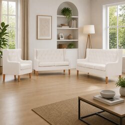 3-Piece Fabric Sofa Set Armchair 2-Seater 3-Seater Living Room White