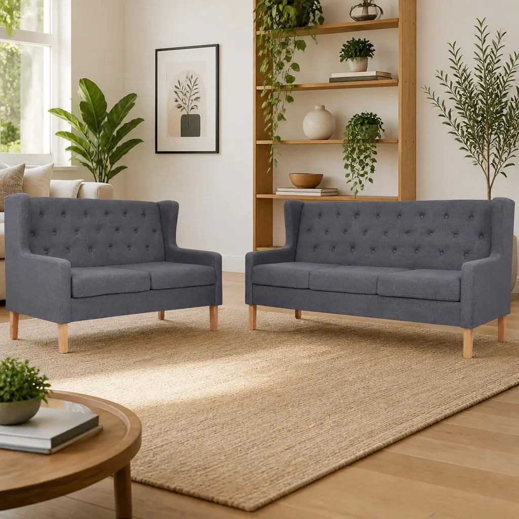 2 Piece Sofa Set for Lounge Grey 2-Seater 3-Seater