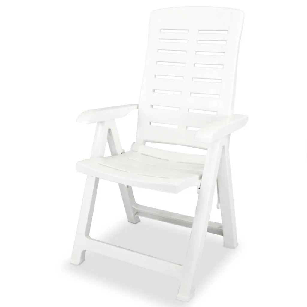 Folding Plastic Outdoor Garden Chairs Set 6 Pieces White Reclining Patio Seating