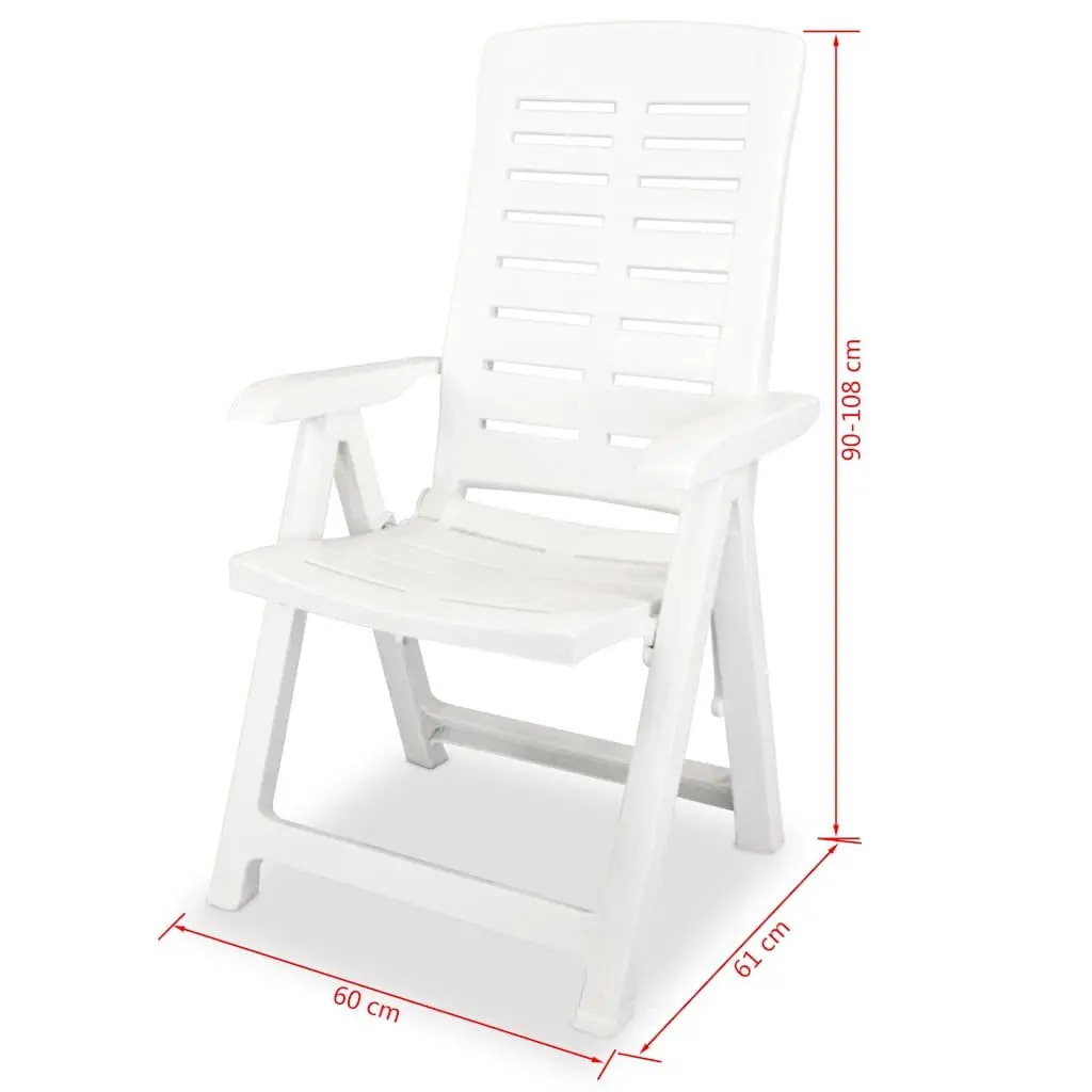 Folding Plastic Outdoor Garden Chairs Set 6 Pieces White Reclining Patio Seating