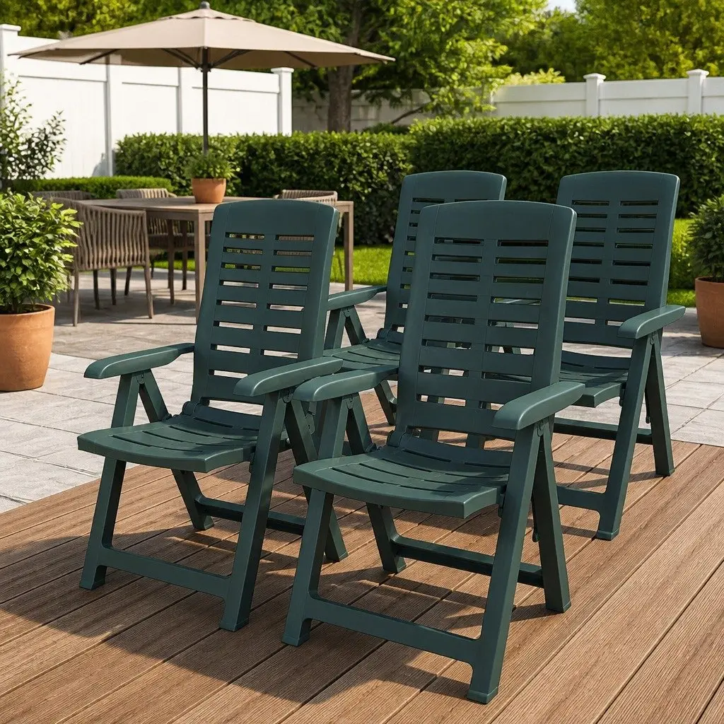Reclining Garden Chairs for Outdoor Use 4 Piece Lightweight Plastic