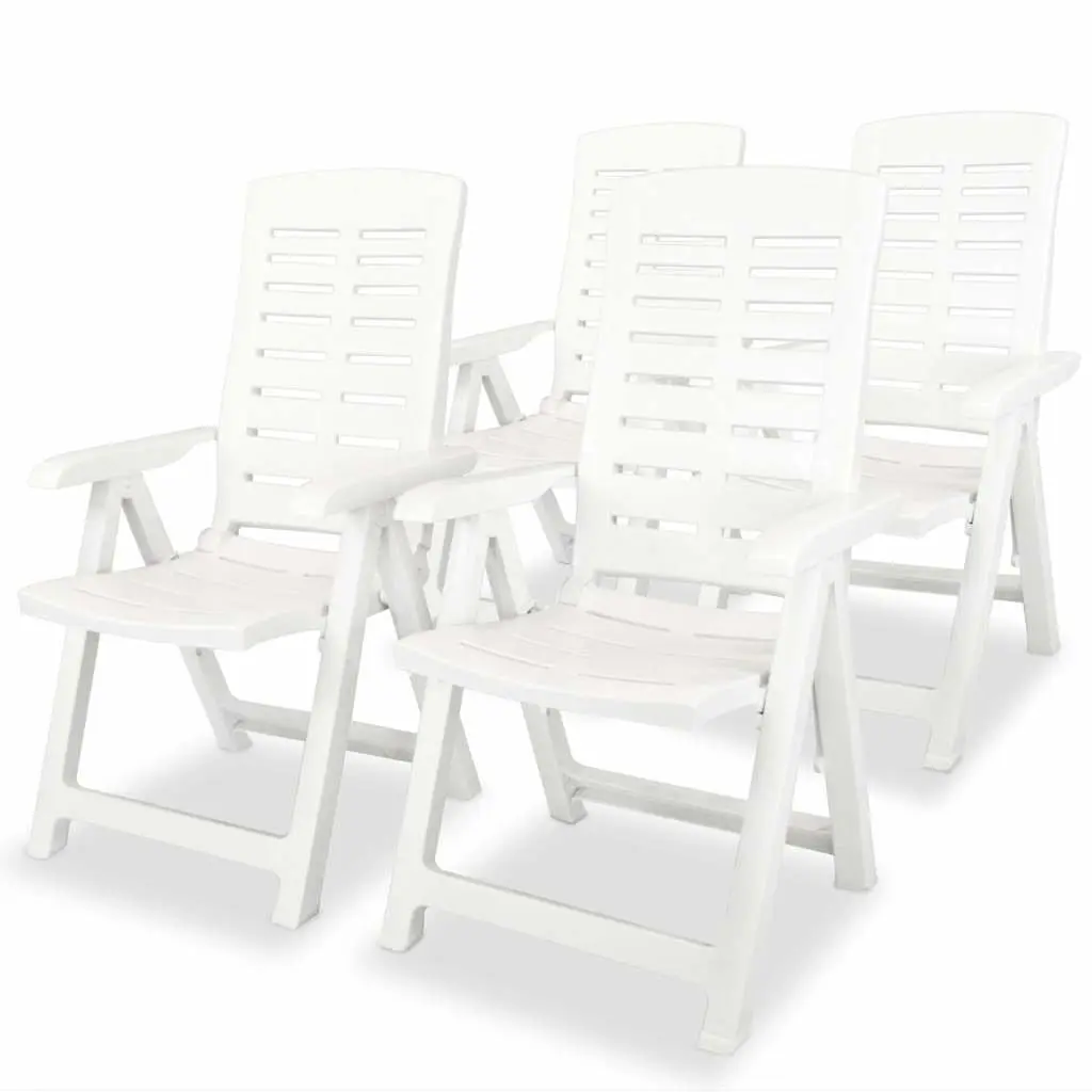 Outdoor Dining Set 5 Piece White Plastic Table Chairs Folding Reclining Garden