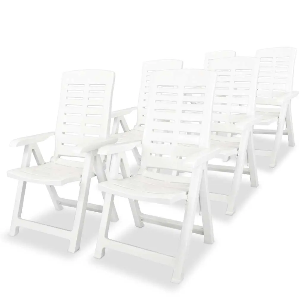 Outdoor Dining Set 7 Piece Garden Patio White Plastic Table Folding Chairs Reclining