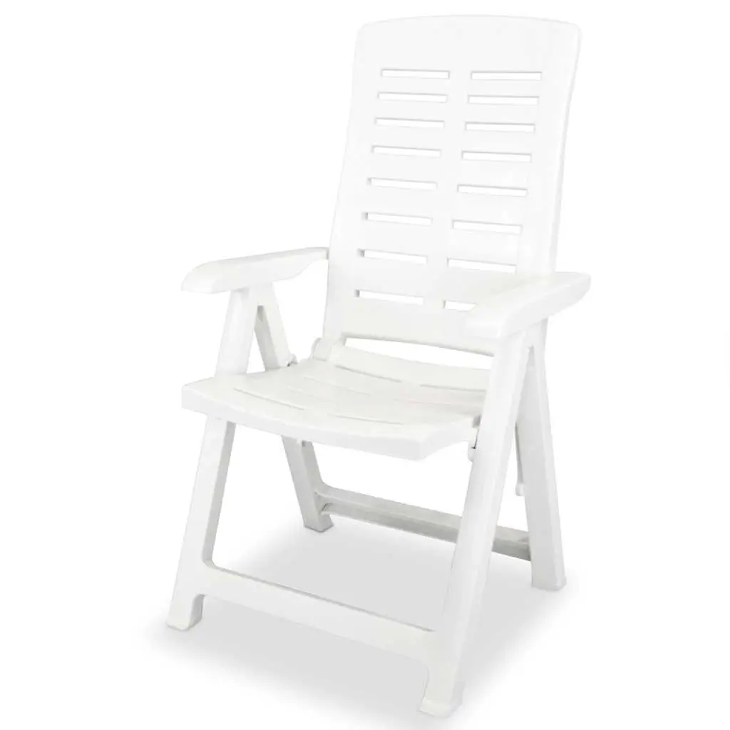 Outdoor Dining Set 7 Piece Garden Patio White Plastic Table Folding Chairs Reclining