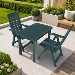 3 Piece Bistro Set: Table with Umbrella Hole & 2 Chairs