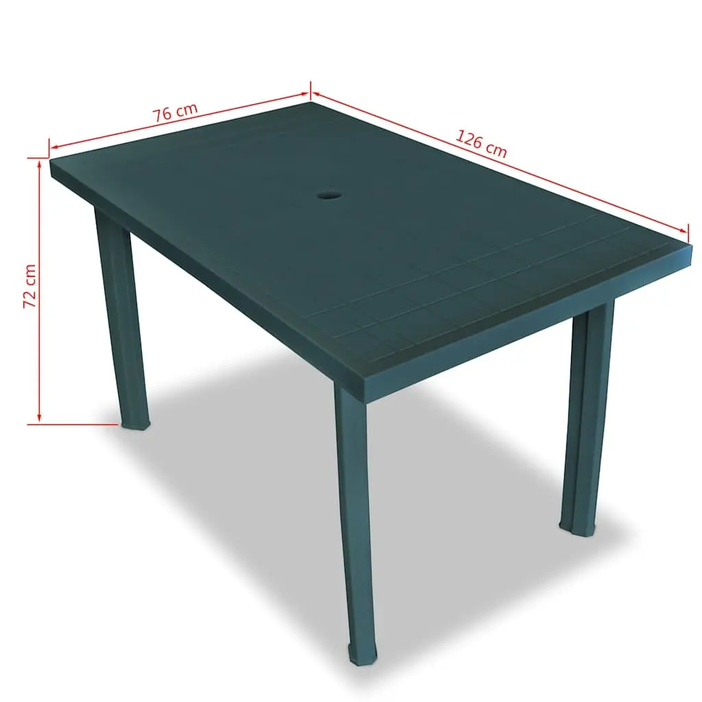 Outdoor Dining Set Garden Patio 5 Piece Green Table Folding Chairs Umbrella Hole