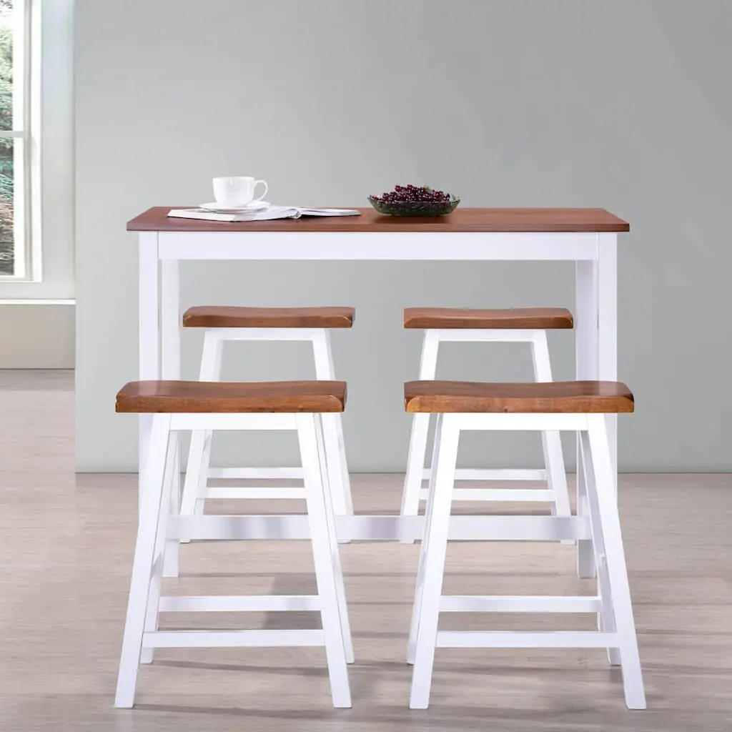 Bar Table and Stool Set 5 Pieces Solid Wood Kitchen Dining Furniture Brown