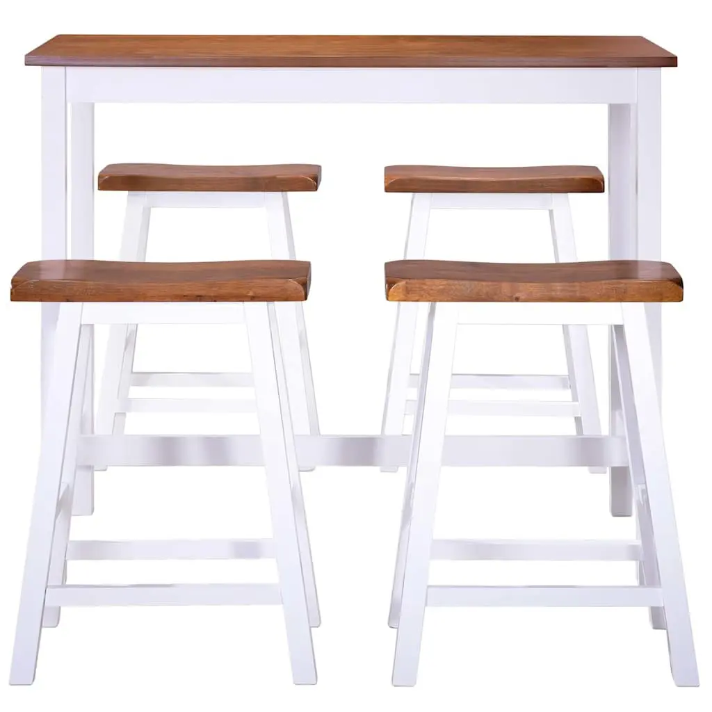 Bar Table and Stool Set 5 Pieces Solid Wood Kitchen Dining Furniture Brown