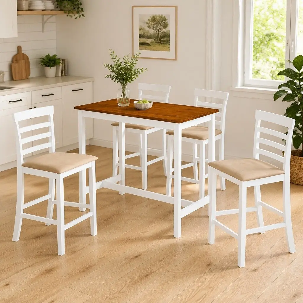 Bar Table and Stool Set 5 Pieces Kitchen Dining Furniture MDF Wood Dark Brown
