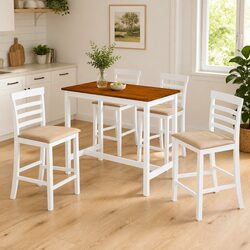 Bar Table and Stool Set: 1 Table, 4 Stools in Dark Brown