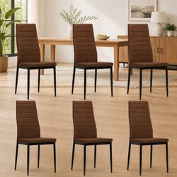 Dining Chairs Set 6 pcs Brown Fabric Kitchen Room Seats Padded Backrest