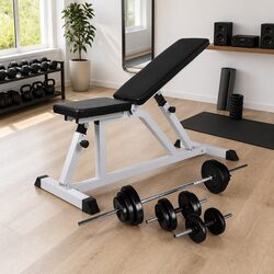 Adjustable Weight Bench Home Gym Equipment with Barbell Dumbbell Set 30.5kg