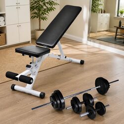 30.5kg Barbell and Dumbbell Set with Adjustable Weight Bench