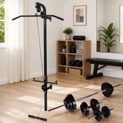 Wall-Mounted Power Tower Lat Pulldown Cable Machine Home Gym Strength Training