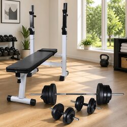 Adjustable Bench Weight Rack Barbell & Dumbbell Set