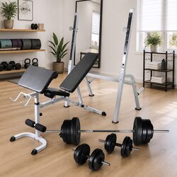 Adjustable Workout Bench with Comprehensive Weight Set