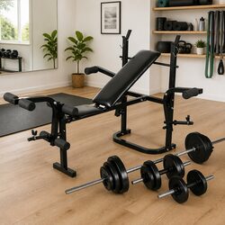 Weight Bench with Barbell Dumbbell Set 30.5kg Folding Home Gym Exercise Fitness