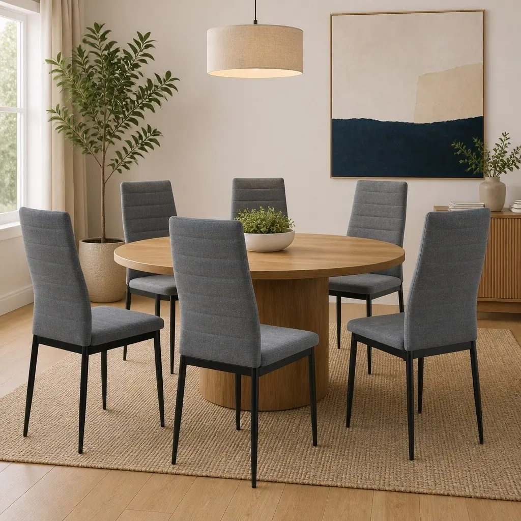 Dining Chairs Set of 6 Light Grey Fabric Kitchen Room Size Padded Backrest