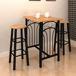 3-Piece Bar Set: 1 Table and 2 Stools in Brown Wood