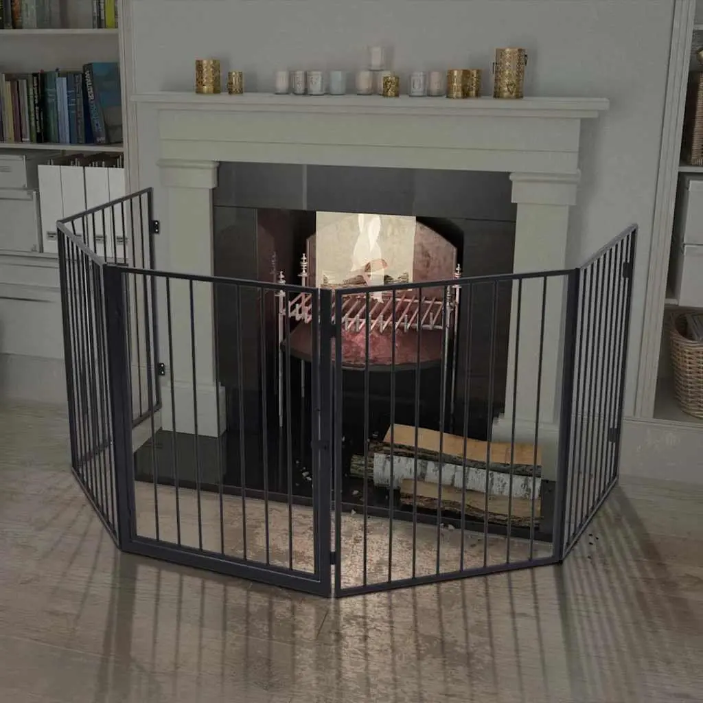 Fireplace Fence for Pets Black Steel Guard Screen Swing Gate Door Barrier