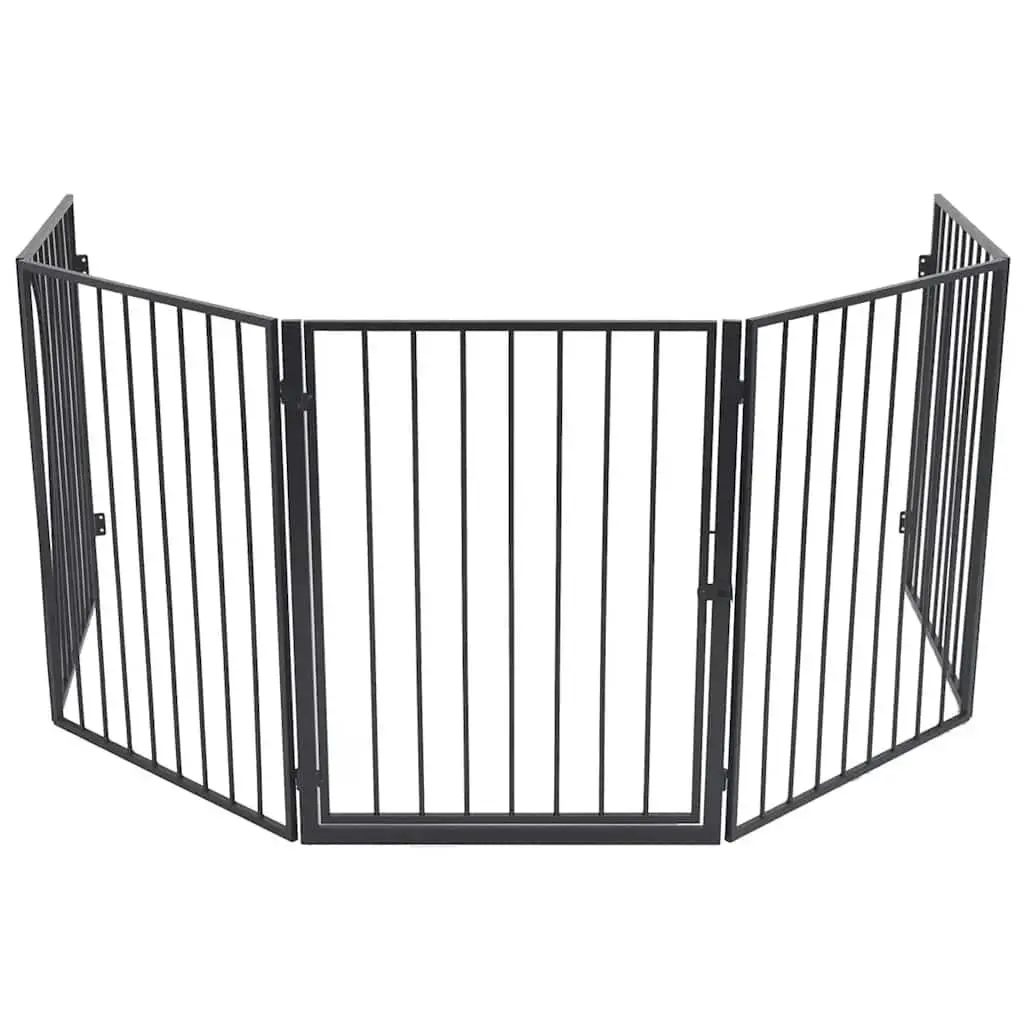 Fireplace Screen for Pets Indoor Black Steel Barrier with Swing Gate