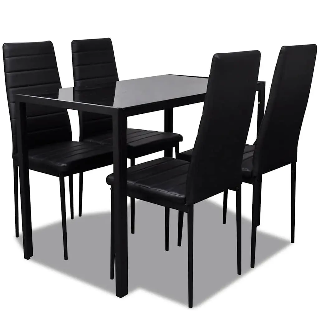 Dining Set Kitchen 5 Piece Black Modern Table 4 Chairs Artificial Leather