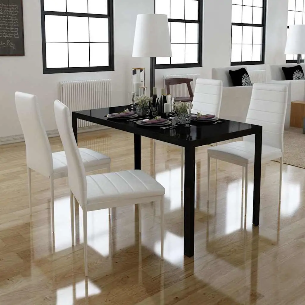 Dining Set Kitchen Table Chairs 5 Pieces Artificial Leather Black White Modern