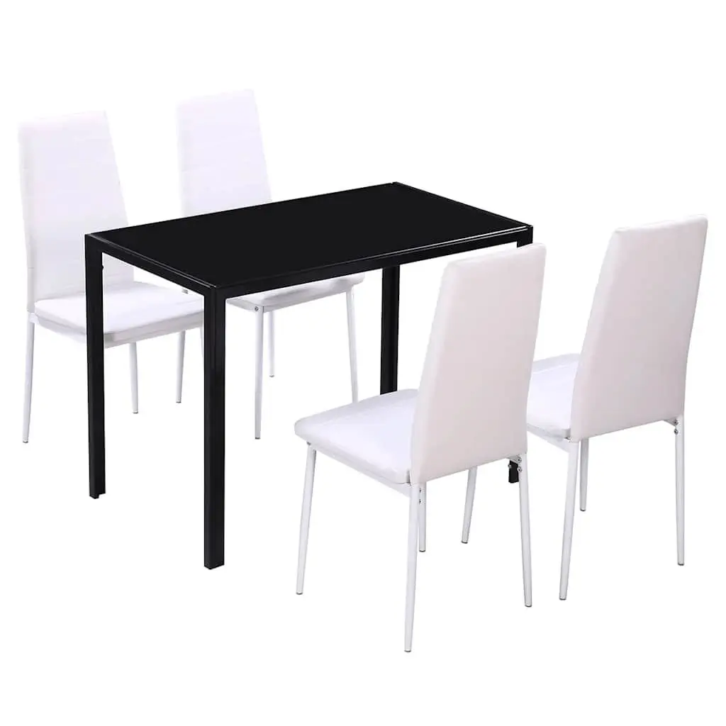 Dining Set Kitchen Table Chairs 5 Pieces Artificial Leather Black White Modern