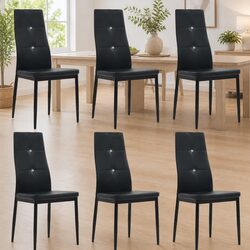 Specifications of 6 Black Faux Leather Dining Chairs with Steel Legs