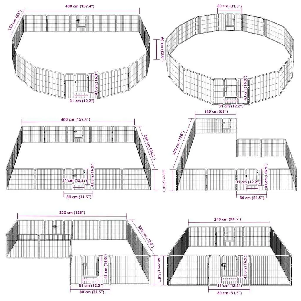 Dog Playpen Indoor Outdoor 16 Panels Steel Exercise Enclosure