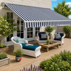 Folding Awning 300cm: Blue White Outdoor Shade Specifications