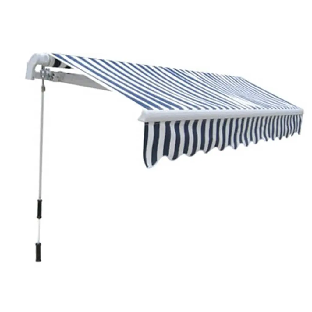 Folding Manual Awning 300cm Garden Patio Outdoor Shade Canopy Blue White