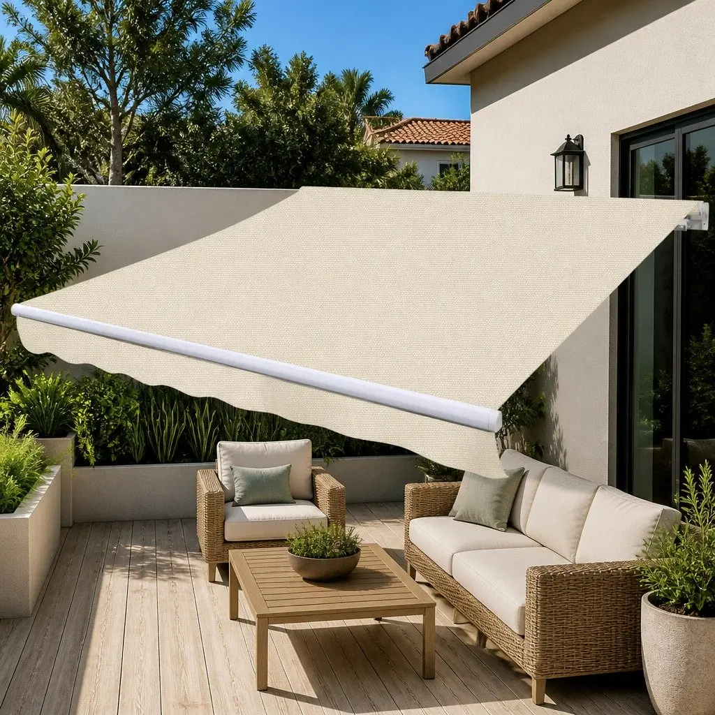Folding Manual Awning 300cm Outdoor Patio Garden Shade Cream Window Door Canopy