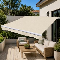 Folding Manual Awning 300cm Outdoor Patio Garden Shade Cream Window Door Canopy