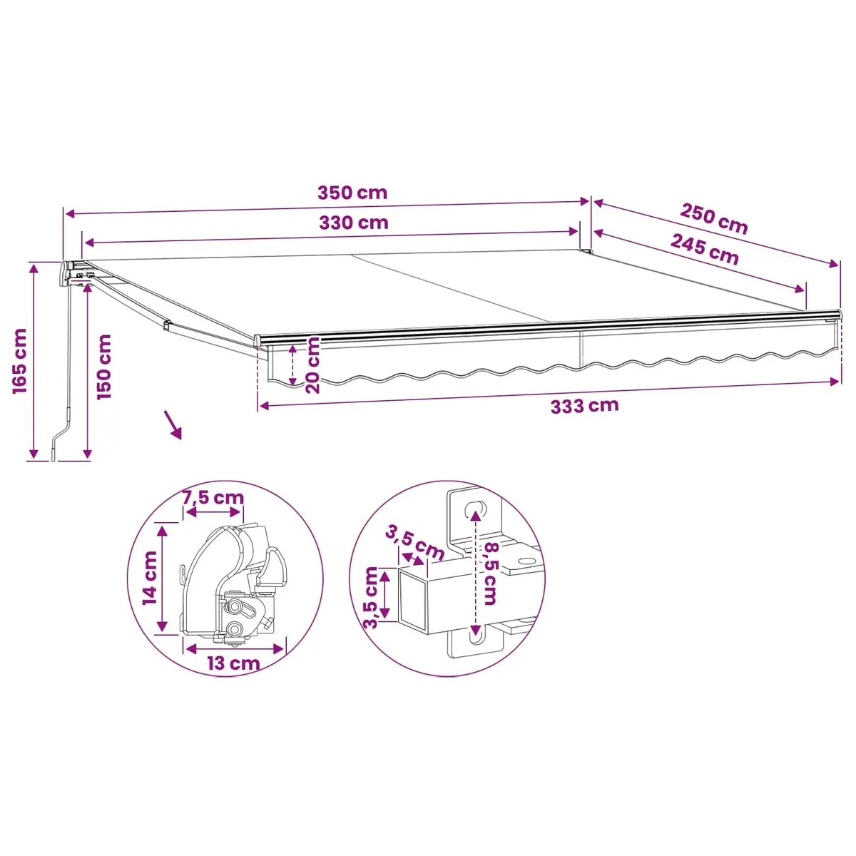 300cm Manual Folding Awning with Aluminium Frame