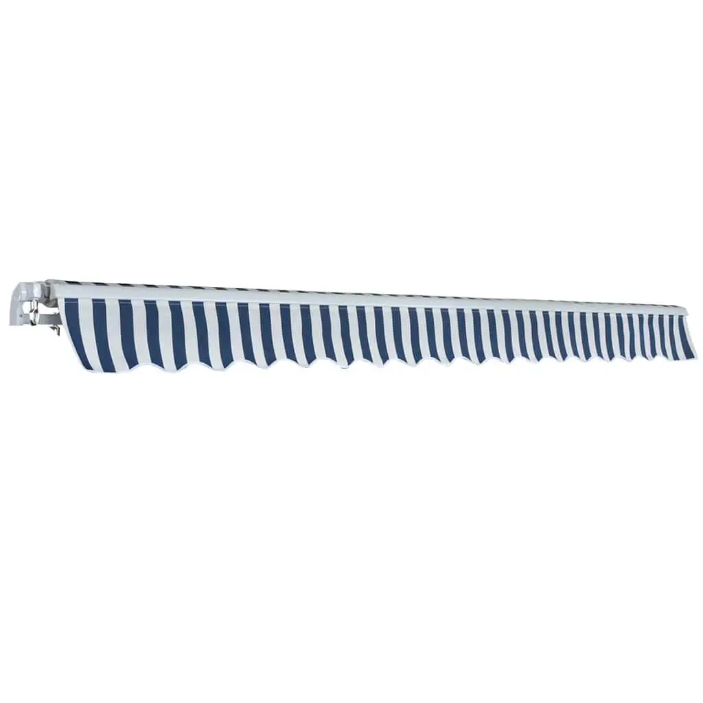 Folding Manual Awning 400cm Garden Patio Outdoor Shade Canopy Blue White