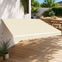 Folding Manual Awning 400cm Outdoor Garden Patio Shade Crank Operated Cream