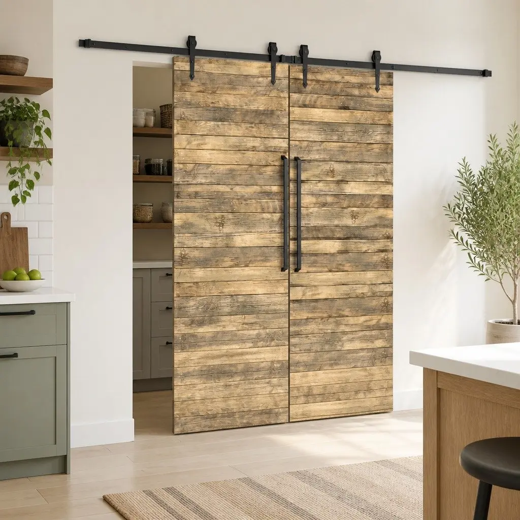 Sliding Door Hardware Kit for Barn Door Kitchen Door Interior Sliding Door 2x183cm Steel Track Rail Roller System