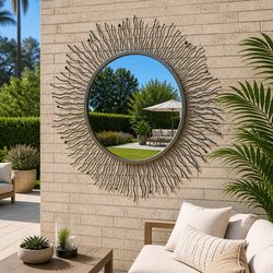80cm Garden Wall Mirror with Black Powder-Coated Frame