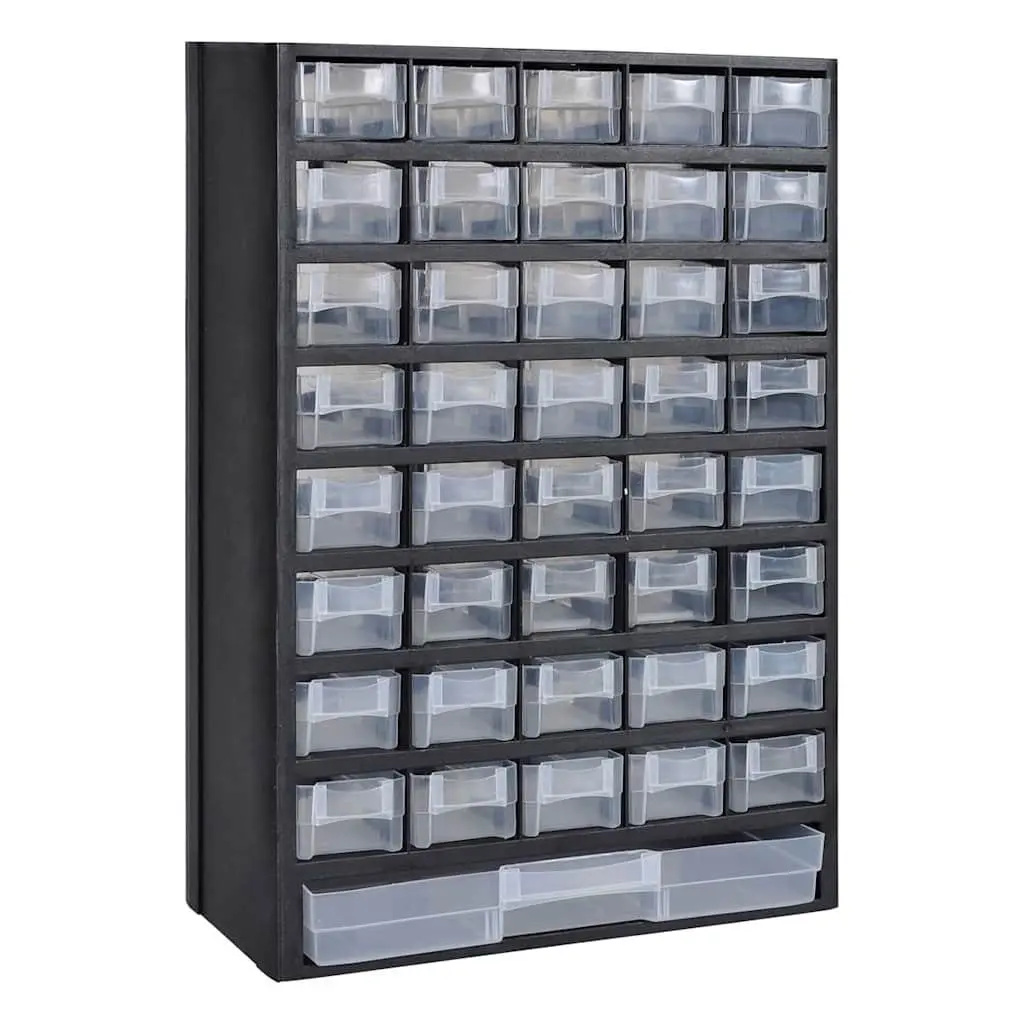 Plastic Organizer Storage Cabinet for Tools and Workshop Black 41 Drawers Set of 2