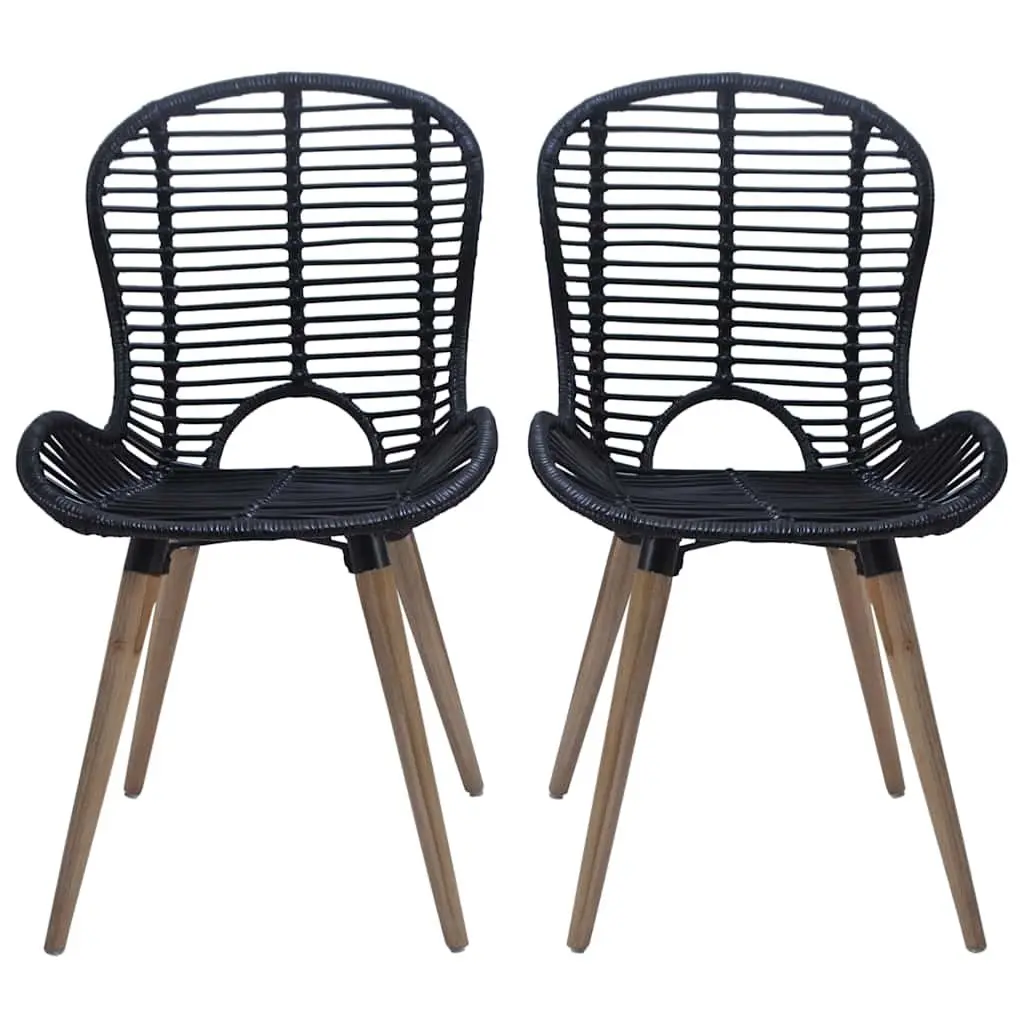 Rattan Dining Chairs Set of 6 Kitchen Living Room Black