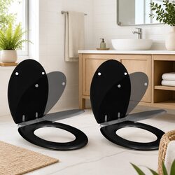Toilet Seats with Soft Close Lids Black MDF 2 Pack Bathroom Fixture Hardware